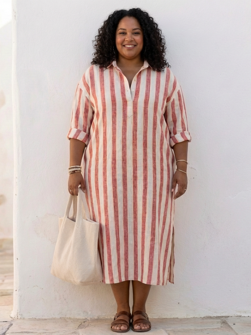 Naomi | Langärmeliges gestreiftes Midi-Hemdkleid