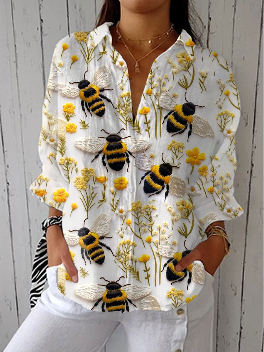 Fiorine | Bluse mit goldenem Bienenmotiv