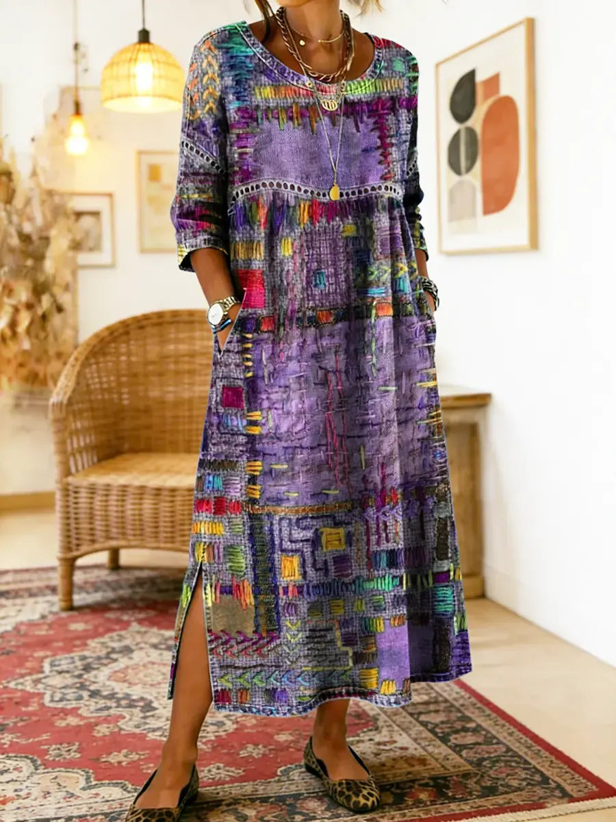 Manuela | Bedrucktes Kleid mit ethnischem Patchwork