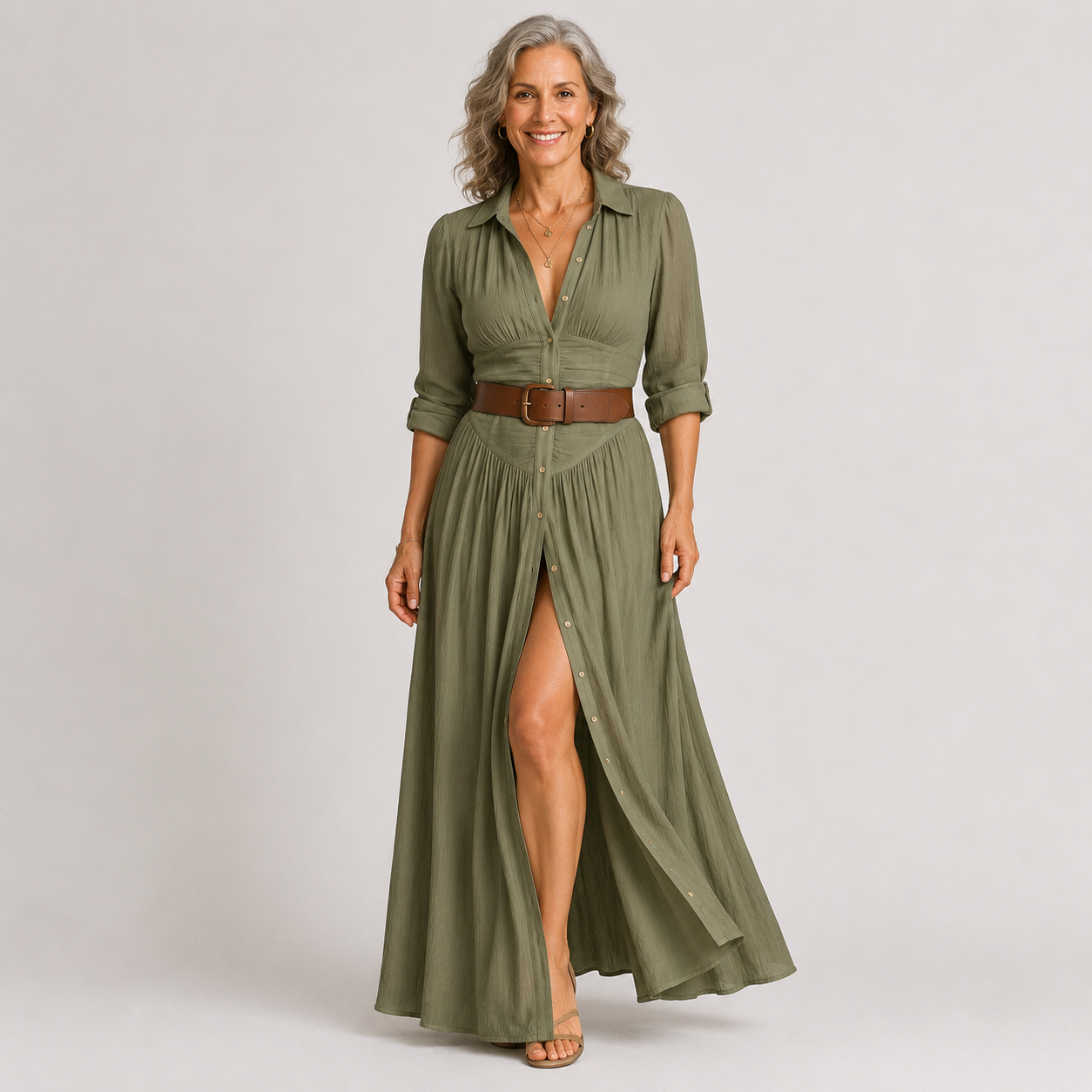 Lelivilia™ | Langes Maxikleid mit eingeschnittenem Kragen