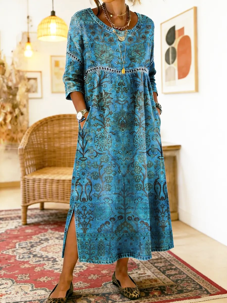 Carmen | Blau bedrucktes Kleid