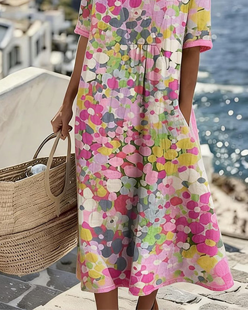 ELENA™ - Elegantes Blumenmuster Midi-Kleid für den Sommer