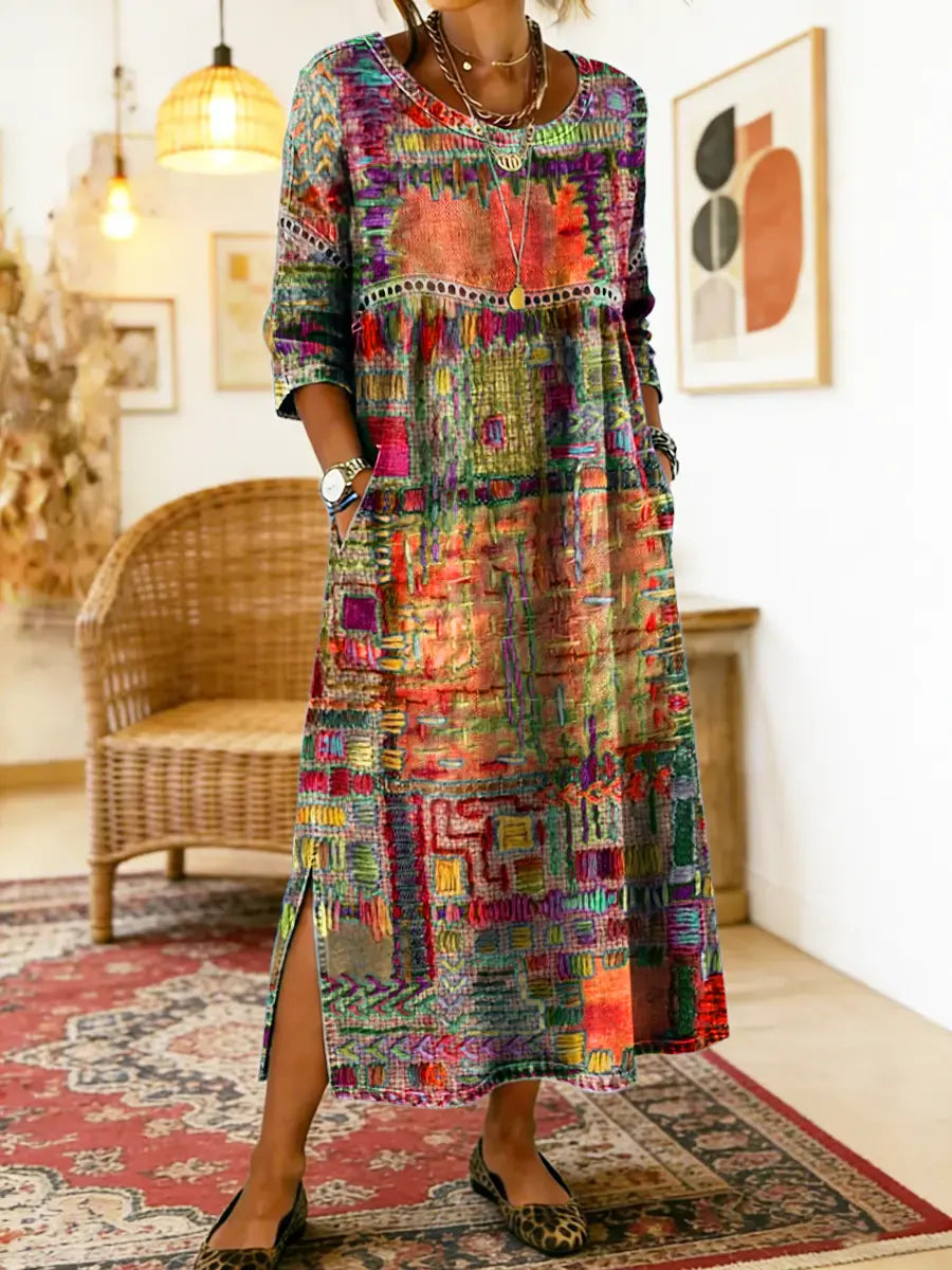 Manuela | Bedrucktes Kleid mit ethnischem Patchwork