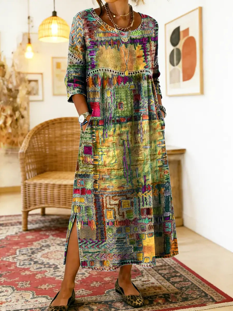Manuela | Bedrucktes Kleid mit ethnischem Patchwork