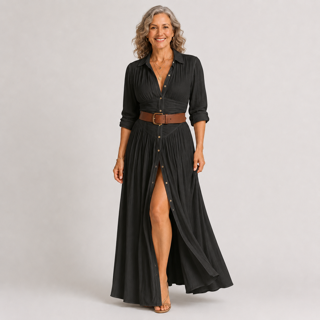 Lelivilia™ | Langes Maxikleid mit eingeschnittenem Kragen