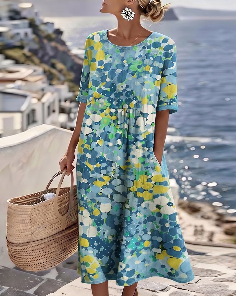 ELENA™ - Elegantes Blumenmuster Midi-Kleid für den Sommer
