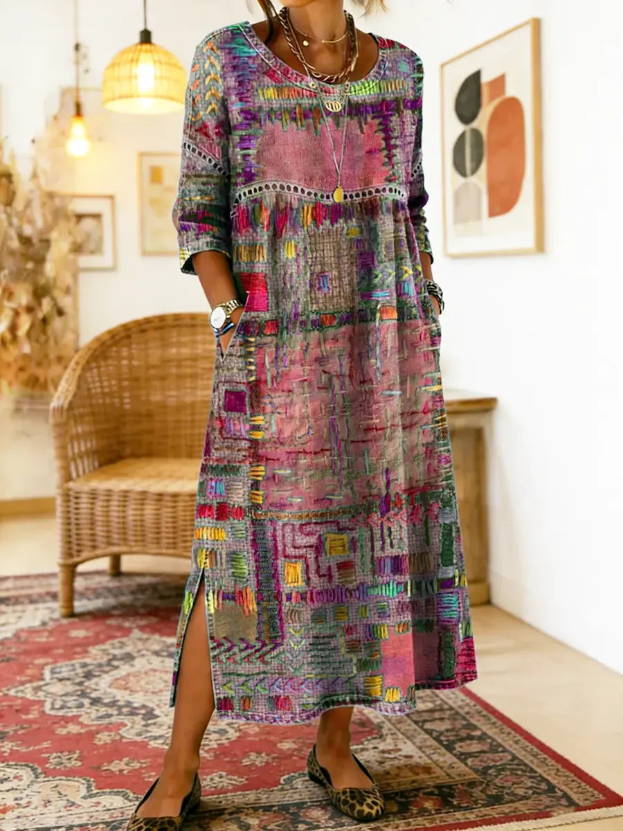 Manuela | Bedrucktes Kleid mit ethnischem Patchwork