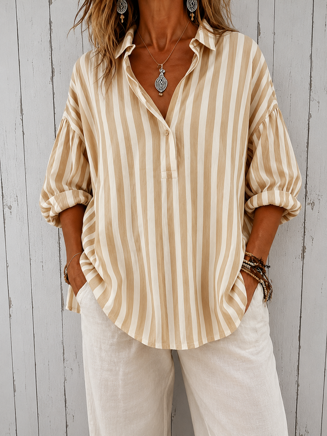 Nora | Lockere gestreifte Bluse mit Kragen