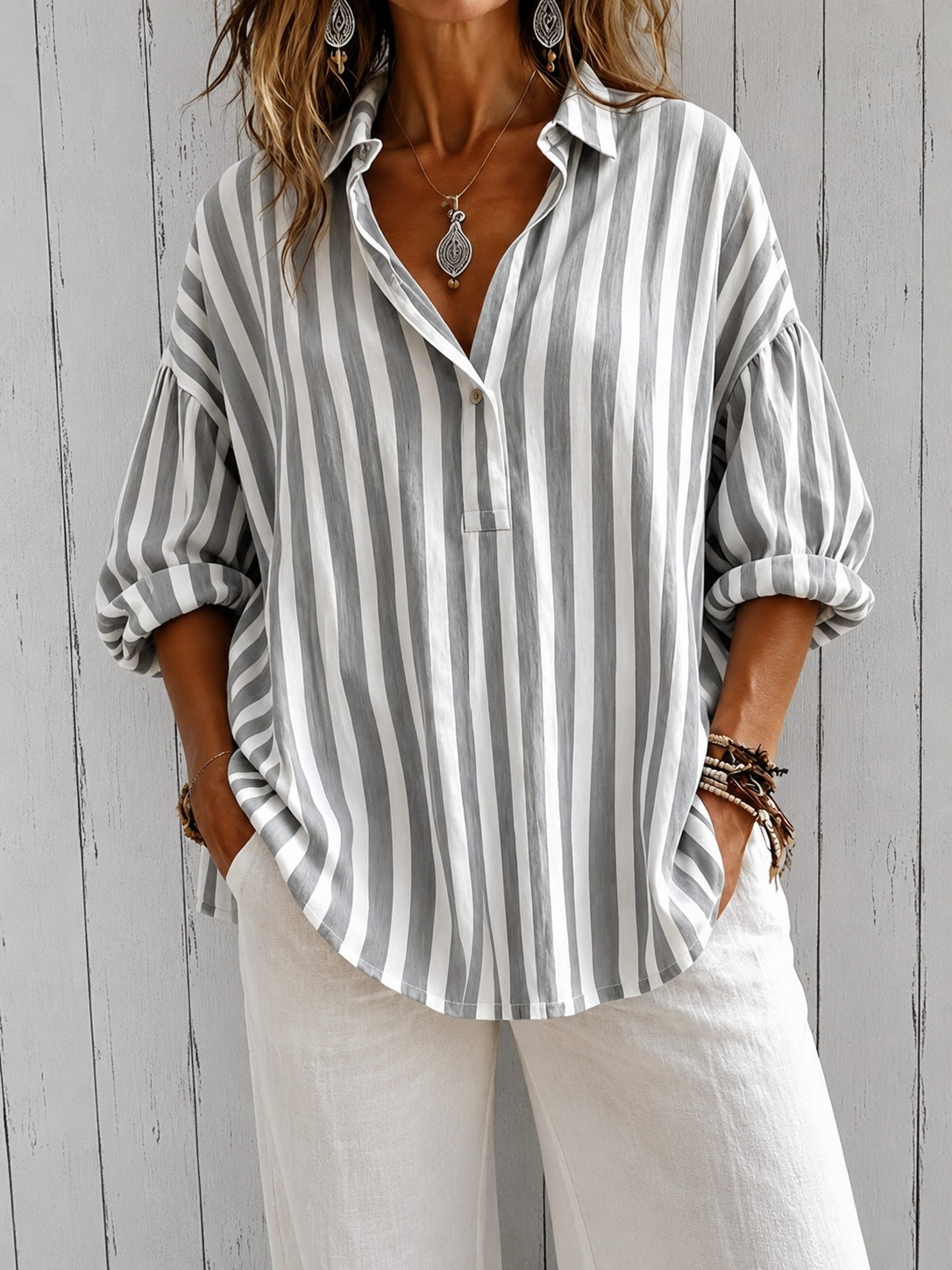 Nora | Lockere gestreifte Bluse mit Kragen