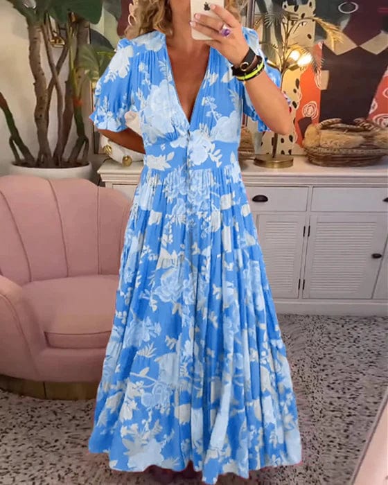 Isabeau - Bequemes langes Kleid mit V-Ausschnitt und Taschen