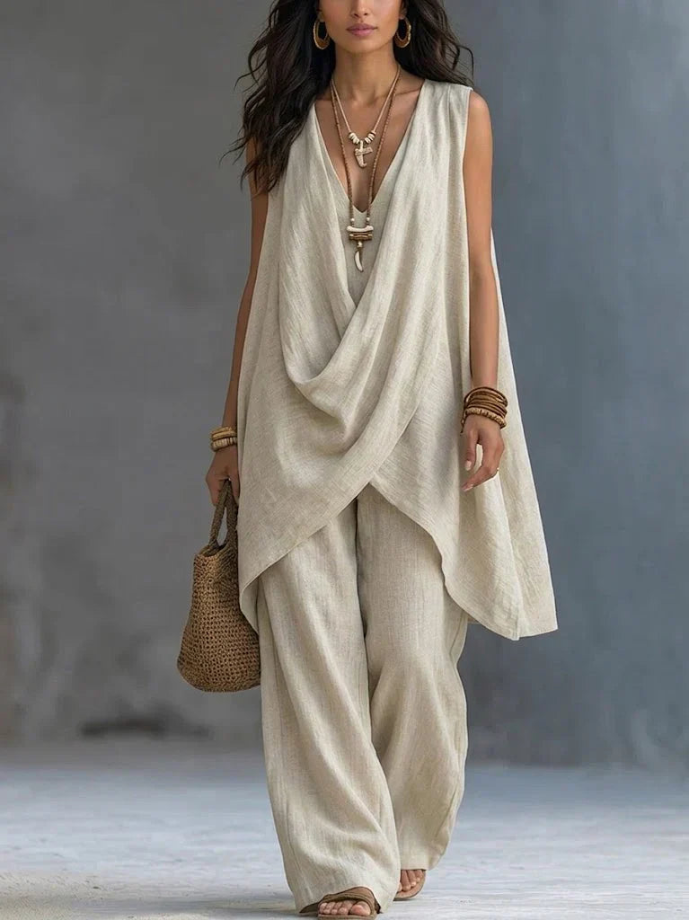 Damen Bohemian Stil Lockeres Baumwoll- und Leinen-Set