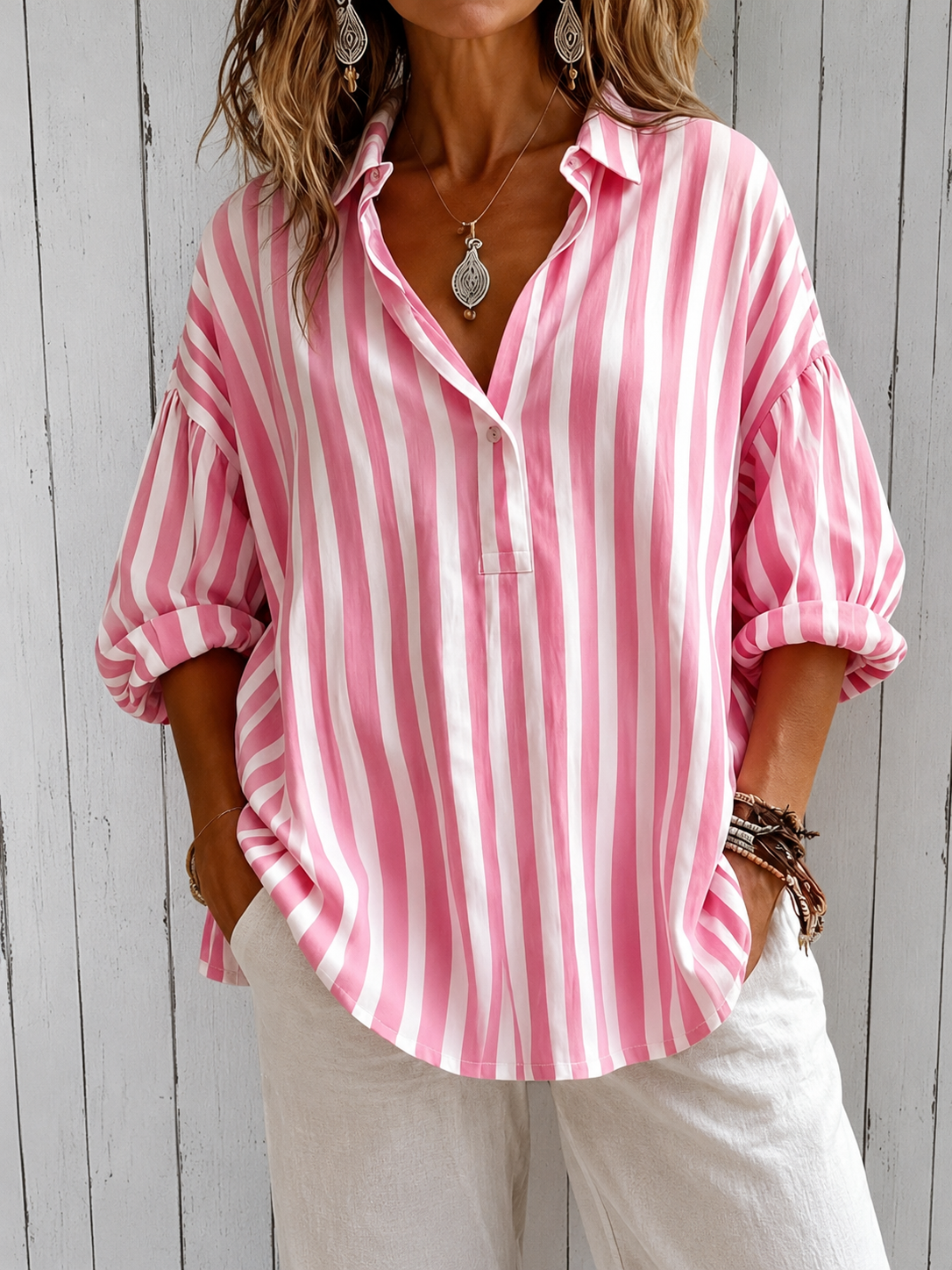 Nora | Lockere gestreifte Bluse mit Kragen