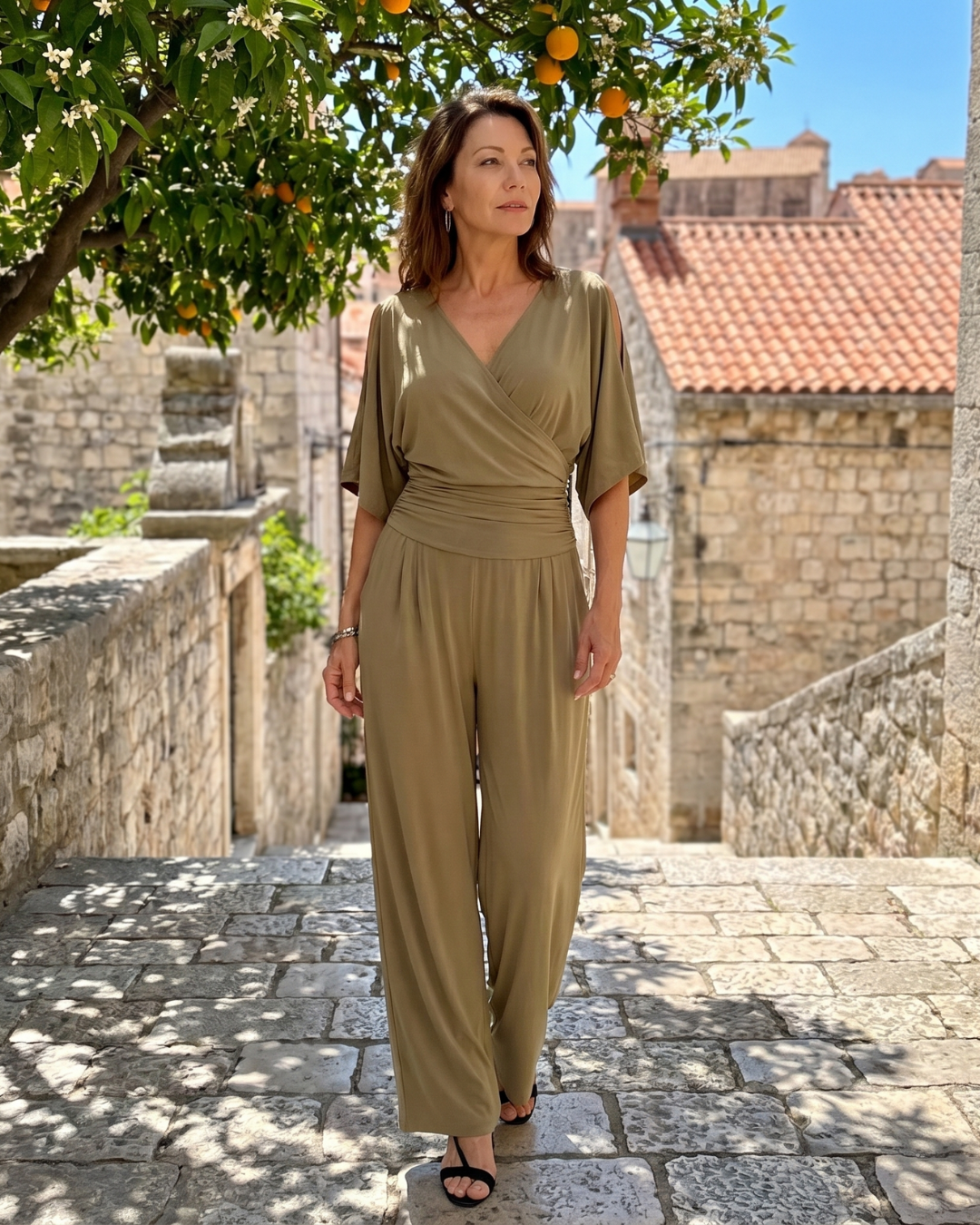 Nyxara | Cold Shoulder Wrap Tailliertes Relaxed Jumpsuit