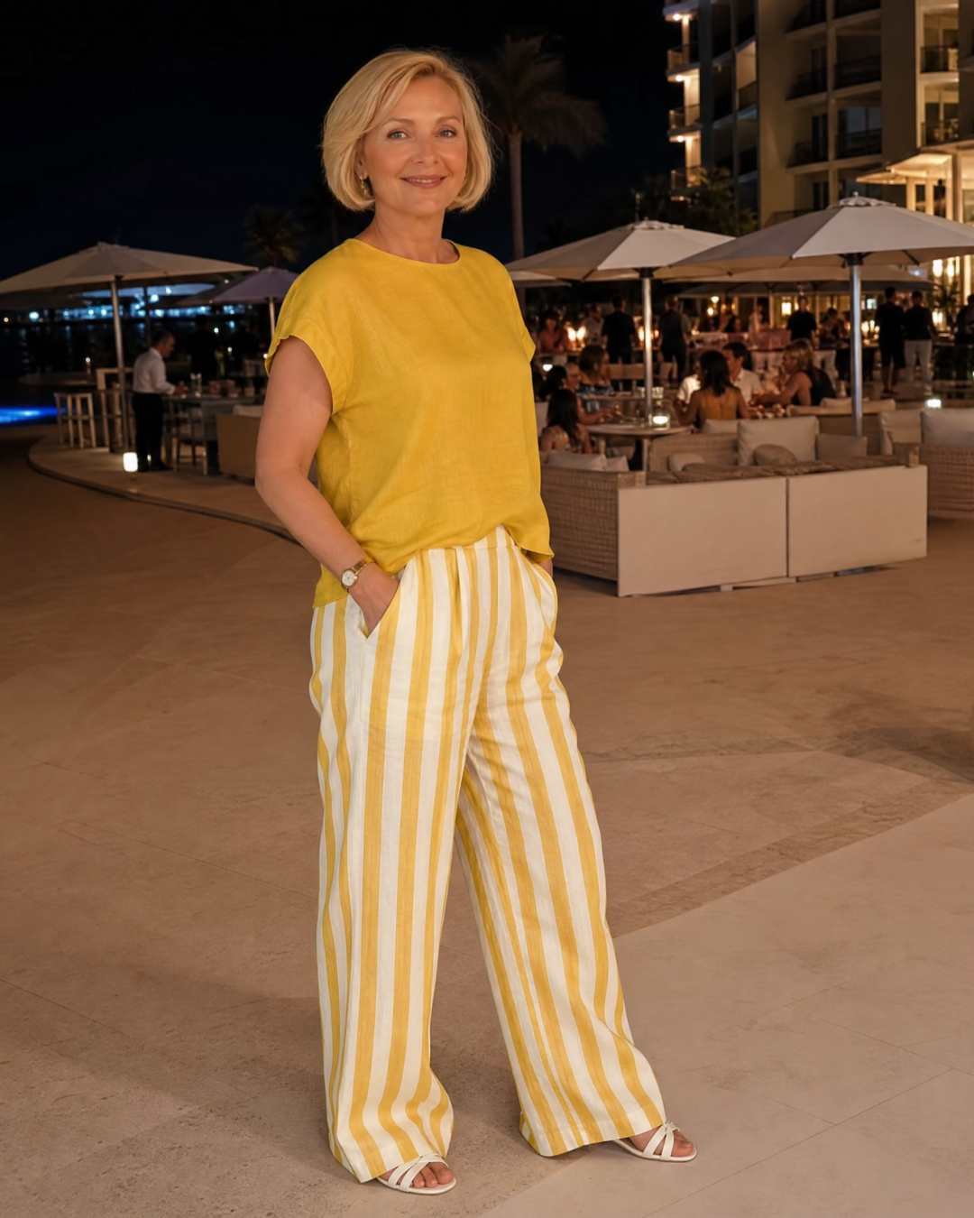 Miolna | Leinenmischung Top und gestreifte weite Hose Set