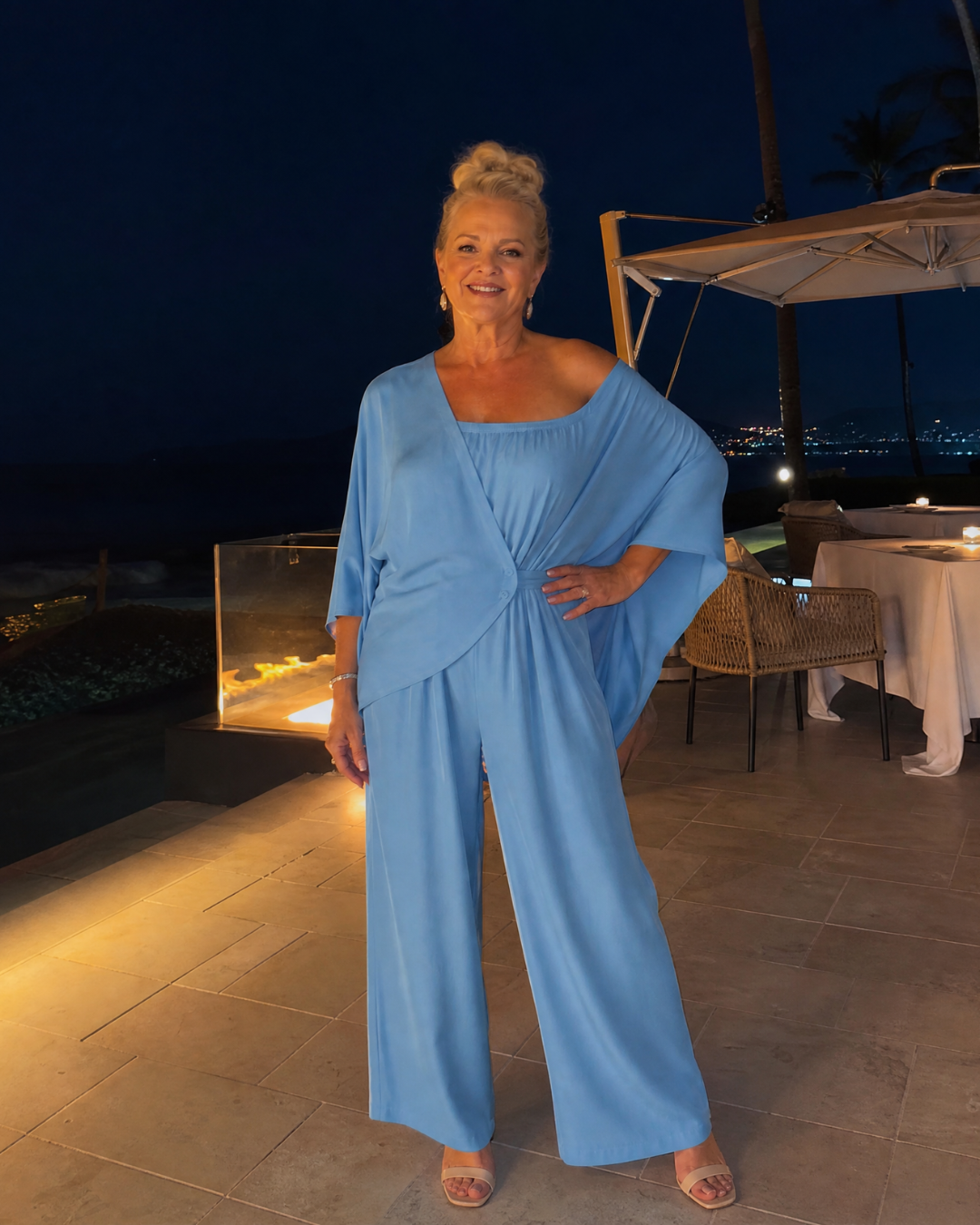Vemrina | Drapiertes Off-Shoulder-Top und weit geschnittene Hose Set