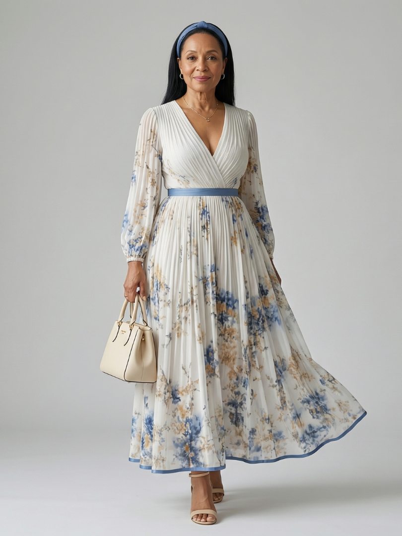 Rielle | Plissiertes Wickel-Midi-Kleid