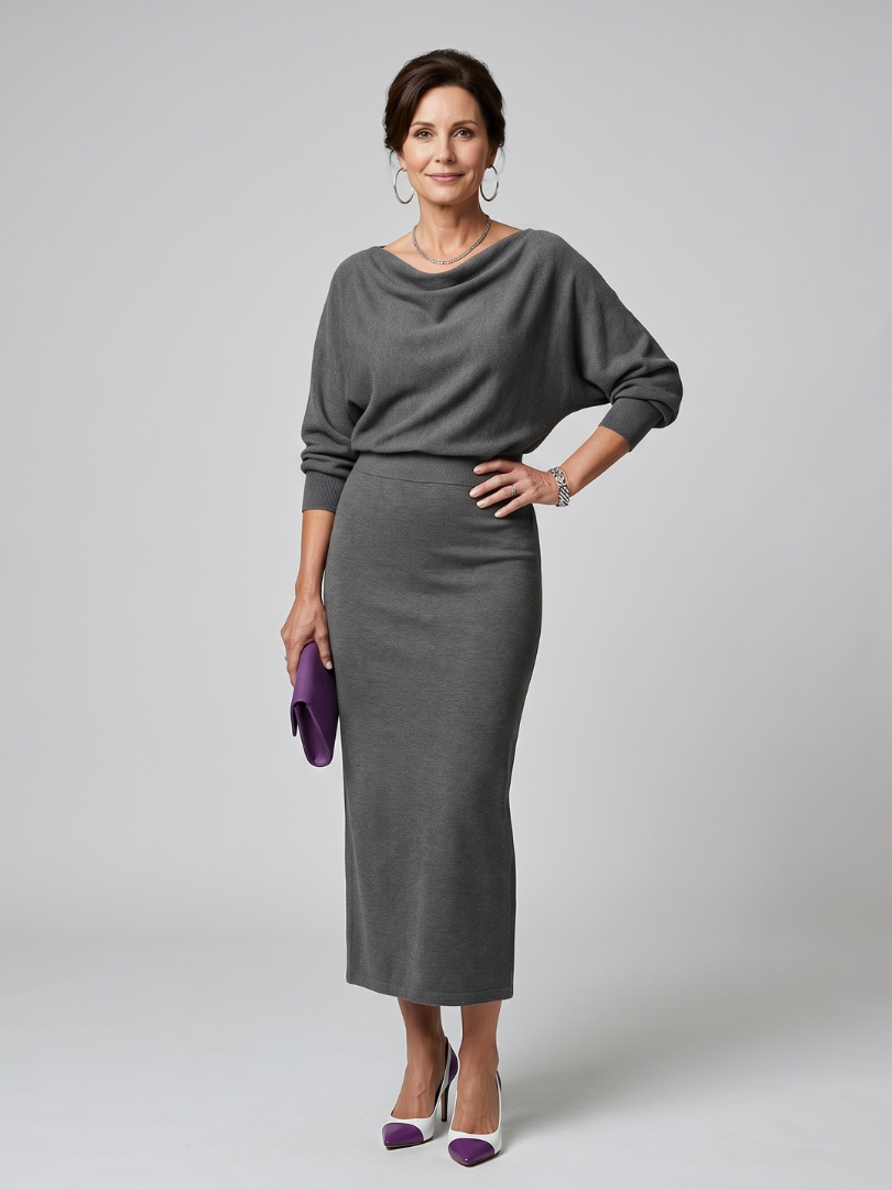 Romy | Drapierter Ausschnitt Enges Midi-Kleid