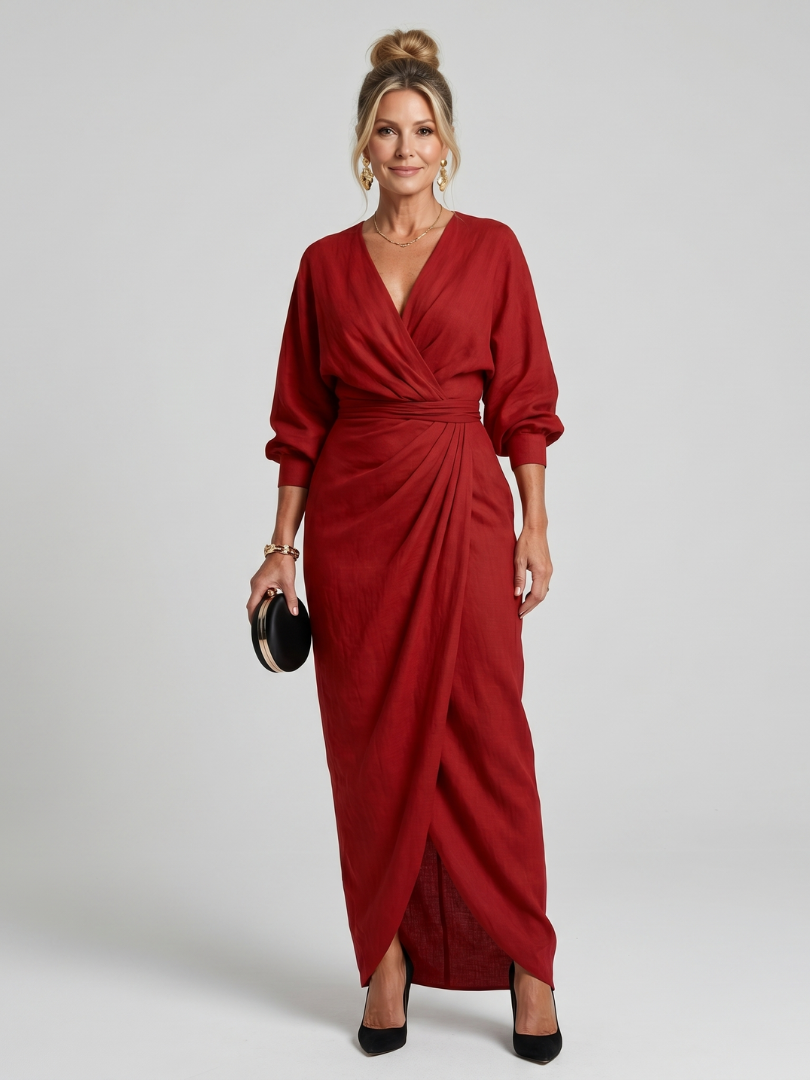 Fable | Midi-Kleid mit langen Ärmeln und Wickel-Overlap-Rock