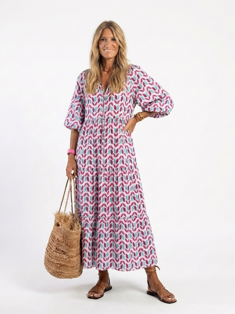 Mireya | Geometrisches Druck Langarm-Tierkleid