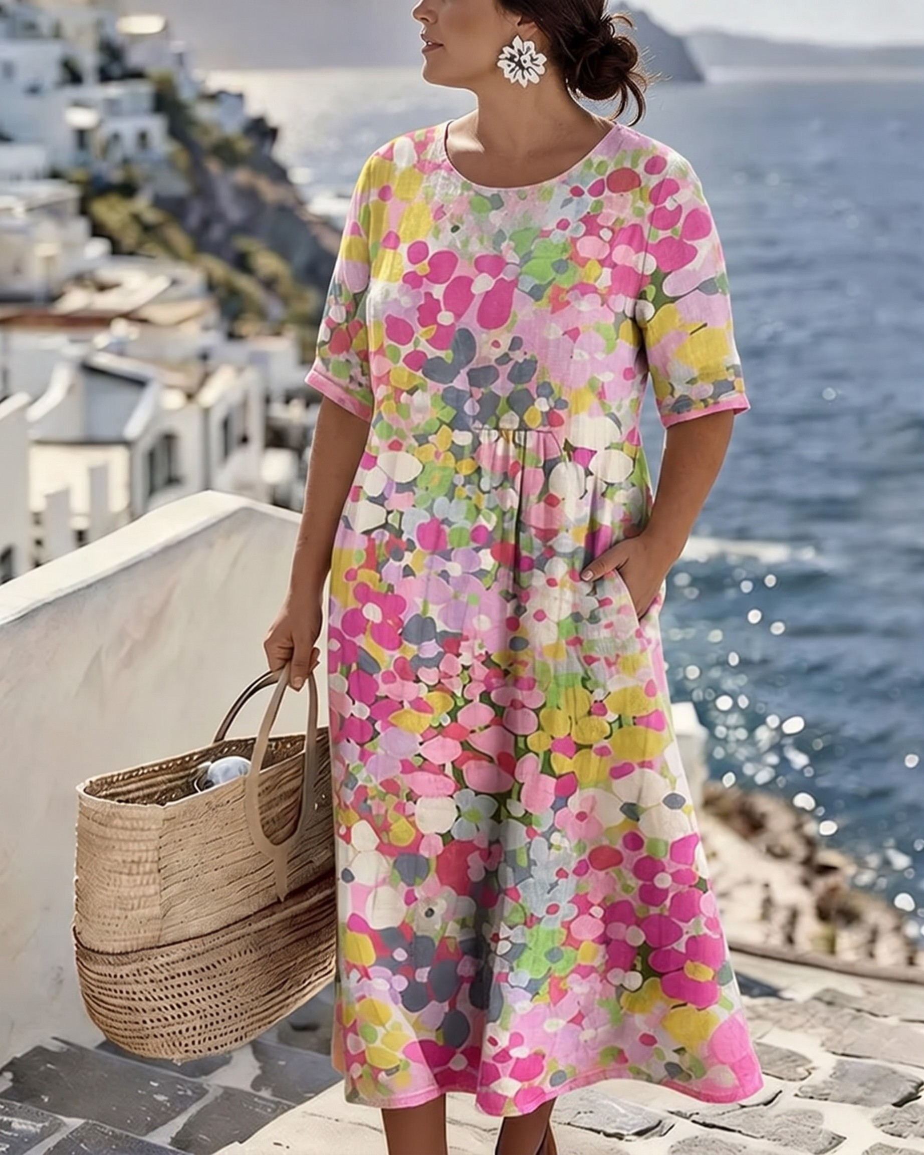 ELENA™ - Elegantes Blumenmuster Midi-Kleid für den Sommer