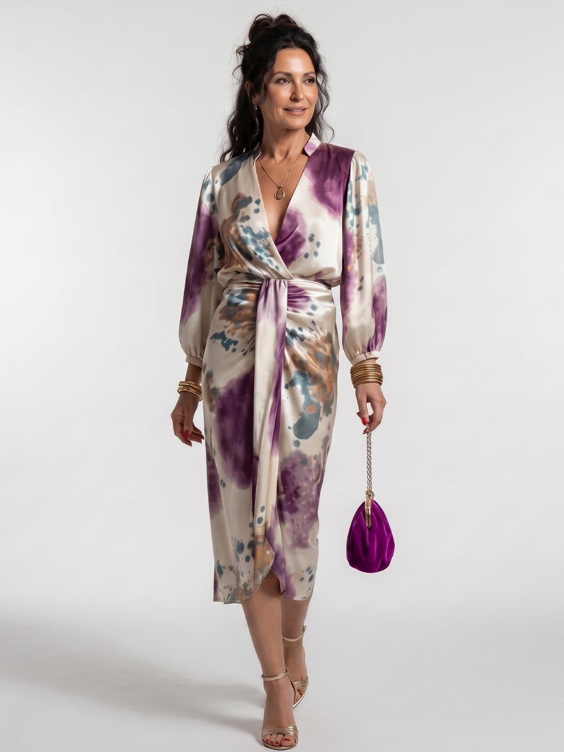 Valentina | Kreuzwickel-Tie-Waist bedrucktes Midi-Kleid
