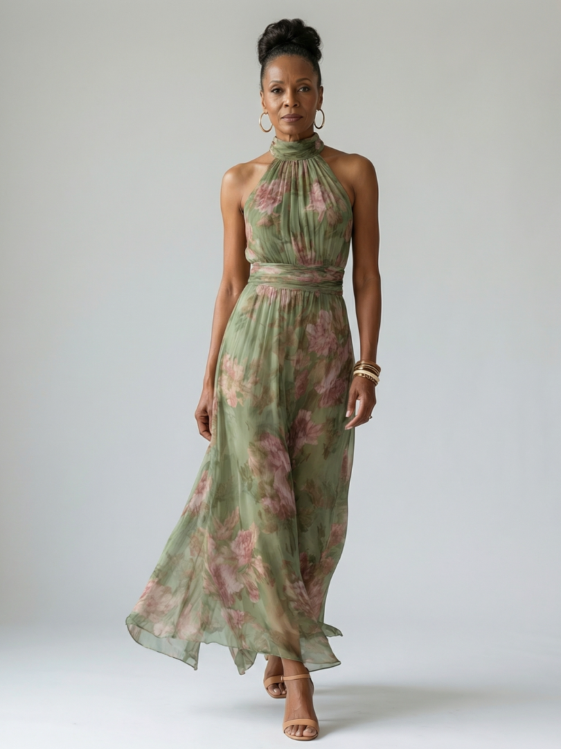 Mirelle | Gathered Halter Midi Kleid