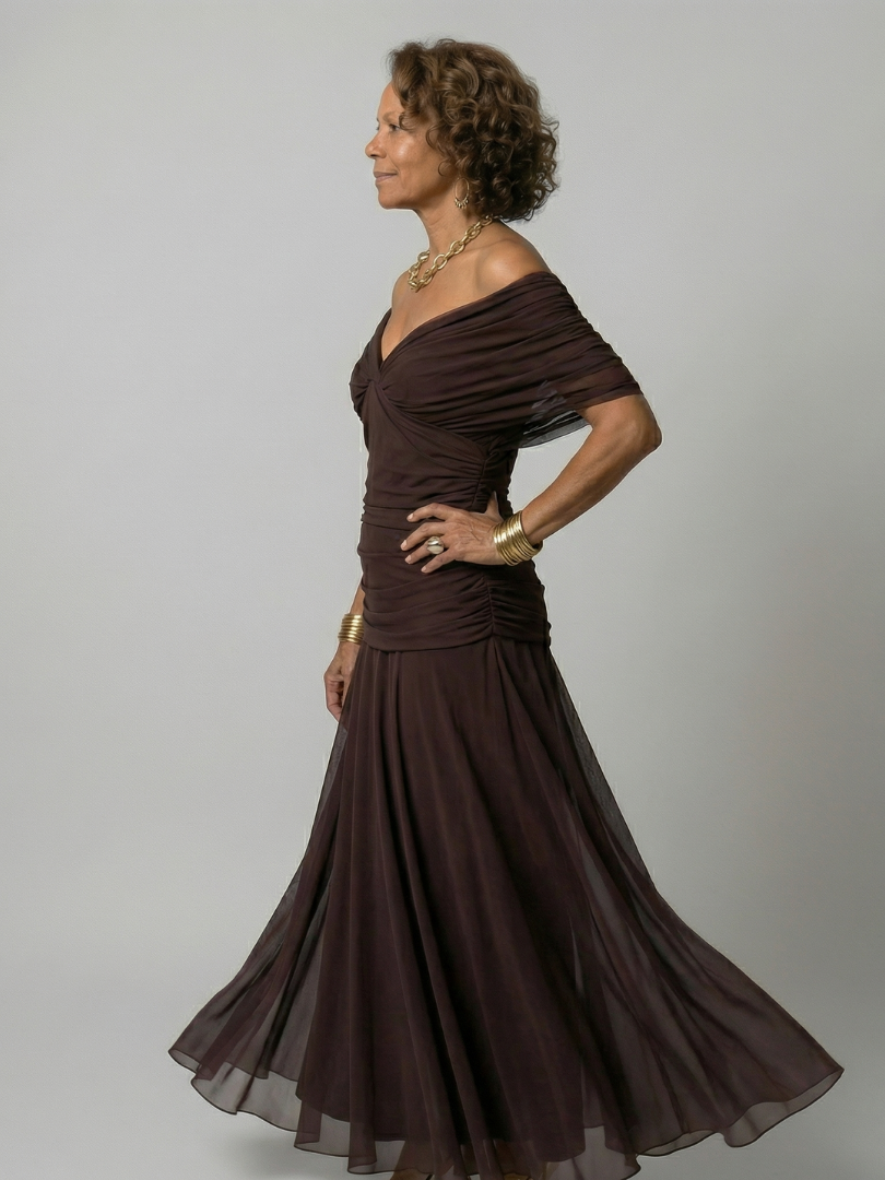 Calen | Off-Shoulder Fließende Midi-Kleider