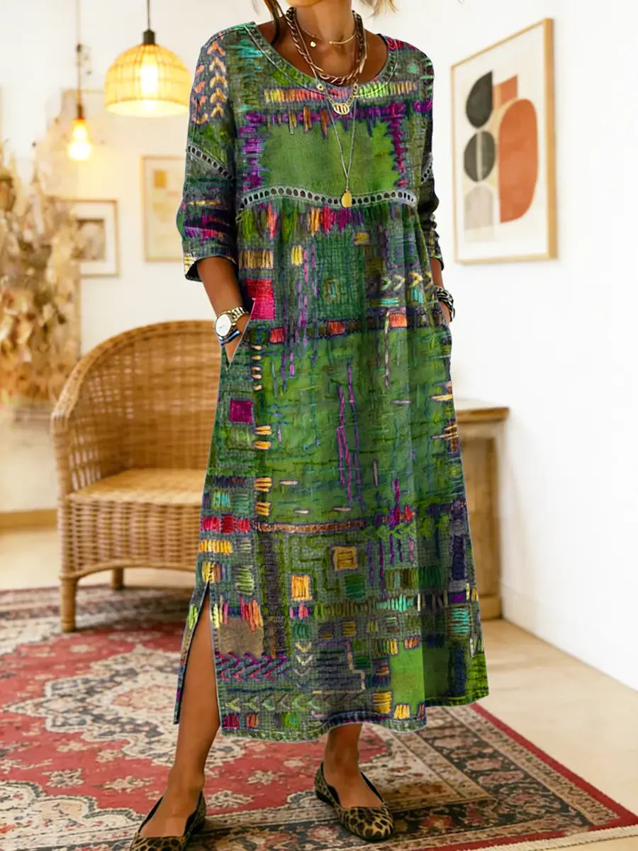 Manuela | Bedrucktes Kleid mit ethnischem Patchwork