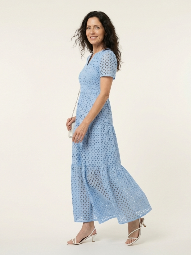 Brielle | V-Ausschnitt Kurzarm Schicht Midi Kleid