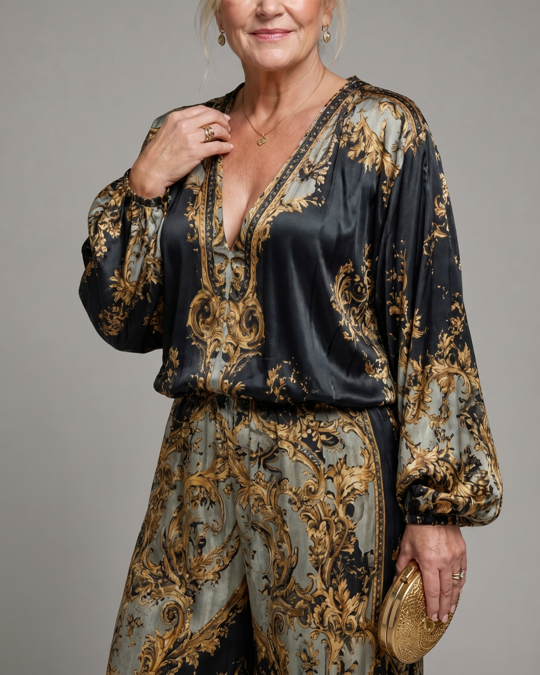 Valoria | Barockdruck Bluse und Weite Hose Set