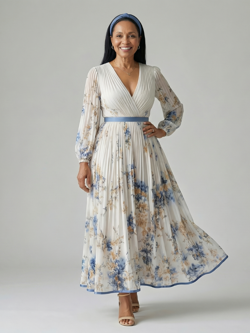 Rielle | Plissiertes Wickel-Midi-Kleid
