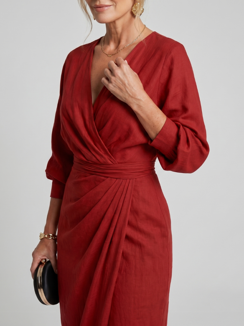 Fable | Midi-Kleid mit langen Ärmeln und Wickel-Overlap-Rock