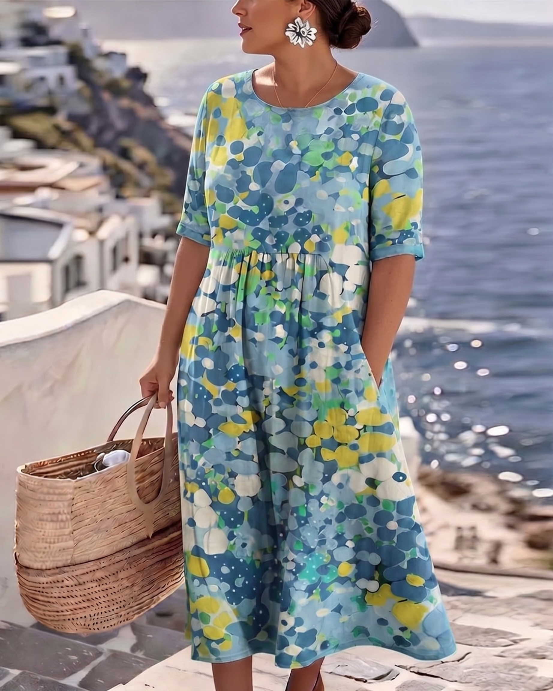ELENA™ - Elegantes Blumenmuster Midi-Kleid für den Sommer