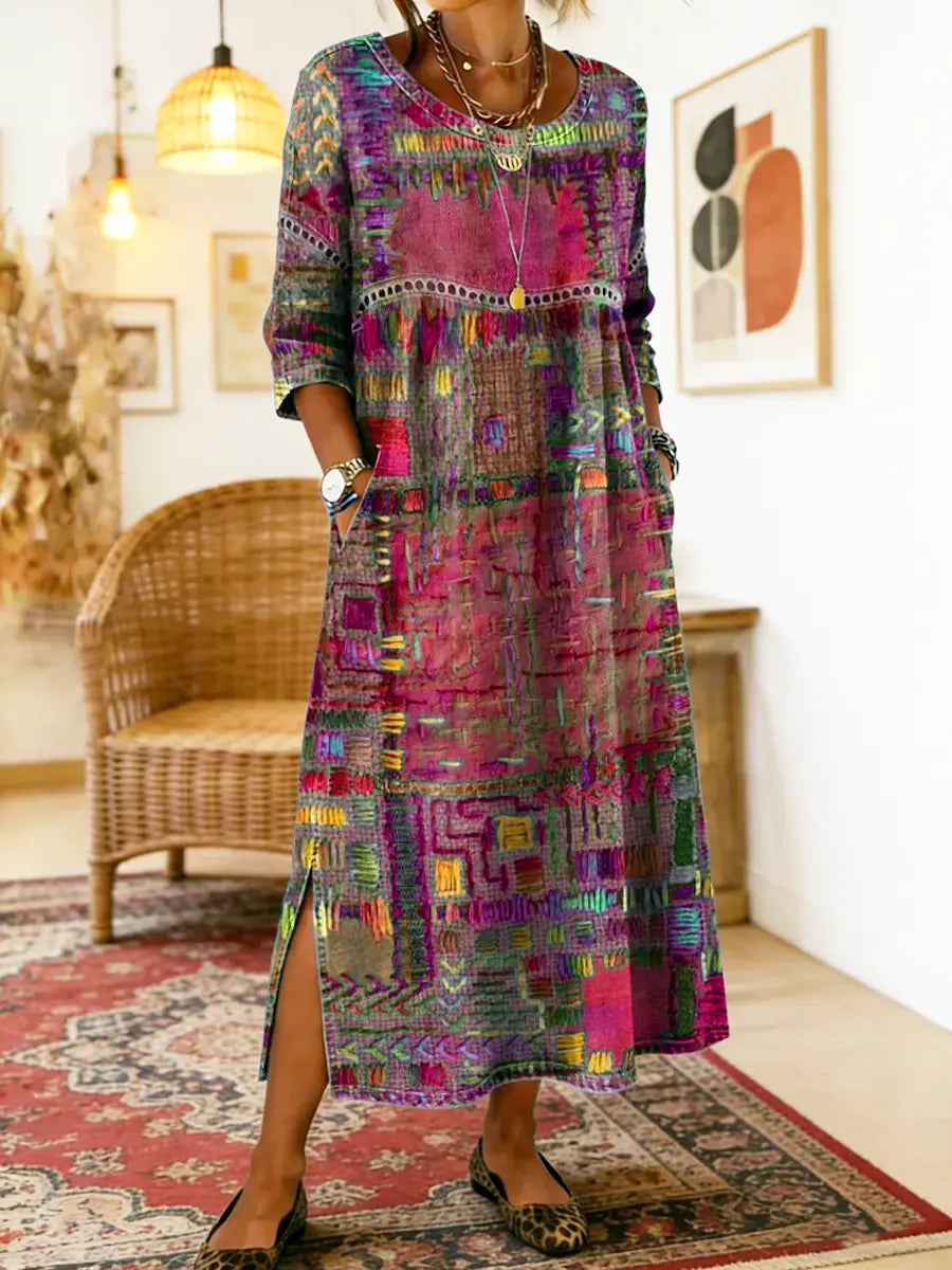 Manuela | Bedrucktes Kleid mit ethnischem Patchwork