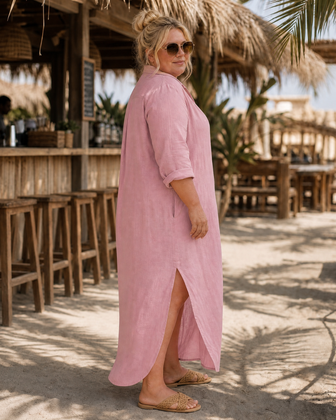 Vipro | Entspanntes Midi-Kleid mit Kragen und Knopfleiste