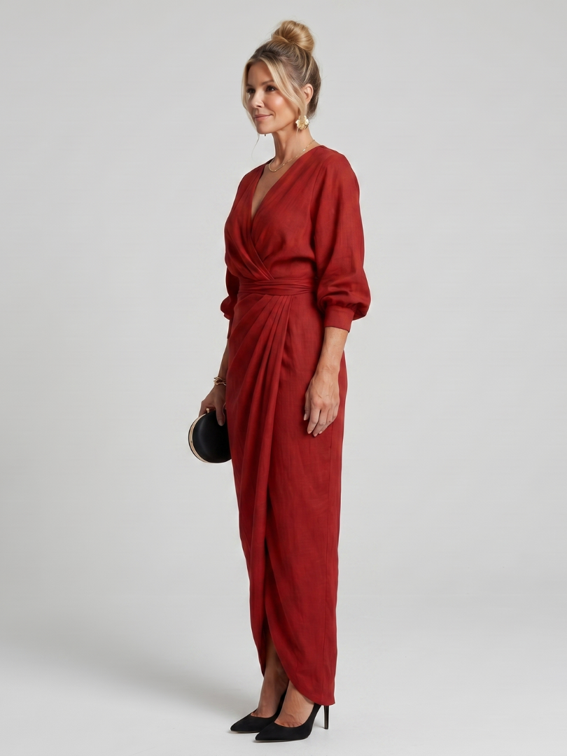 Fable | Midi-Kleid mit langen Ärmeln und Wickel-Overlap-Rock