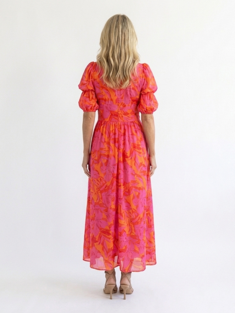 Willow | Florales V-Ausschnitt Midi-Kleid mit Puffärmeln