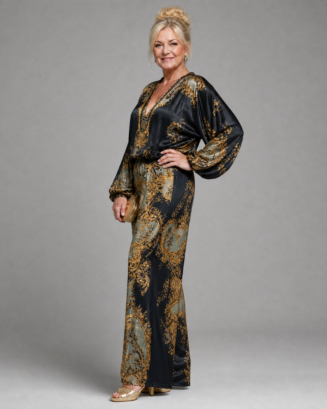 Valoria | Barockdruck Bluse und Weite Hose Set