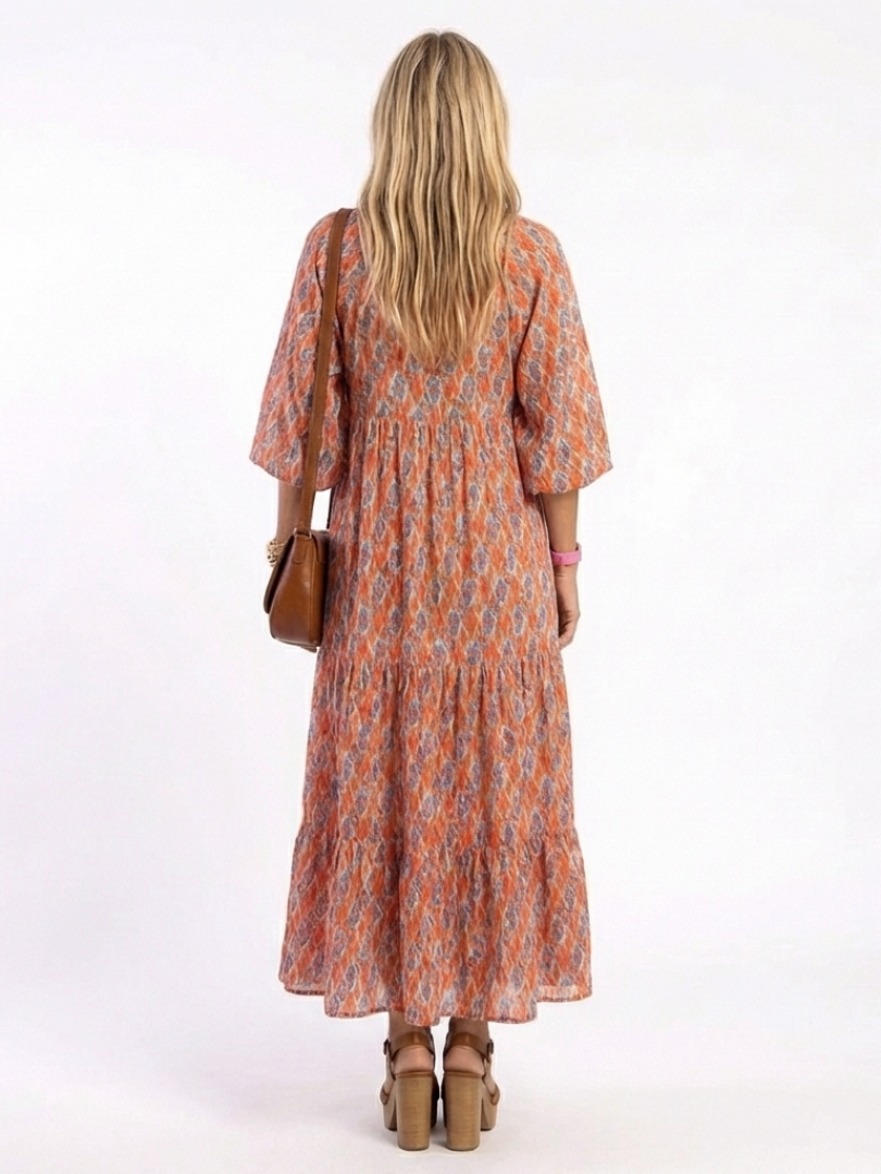 Amara | Geometrisches Druck V-Ausschnitt Midi Kleid