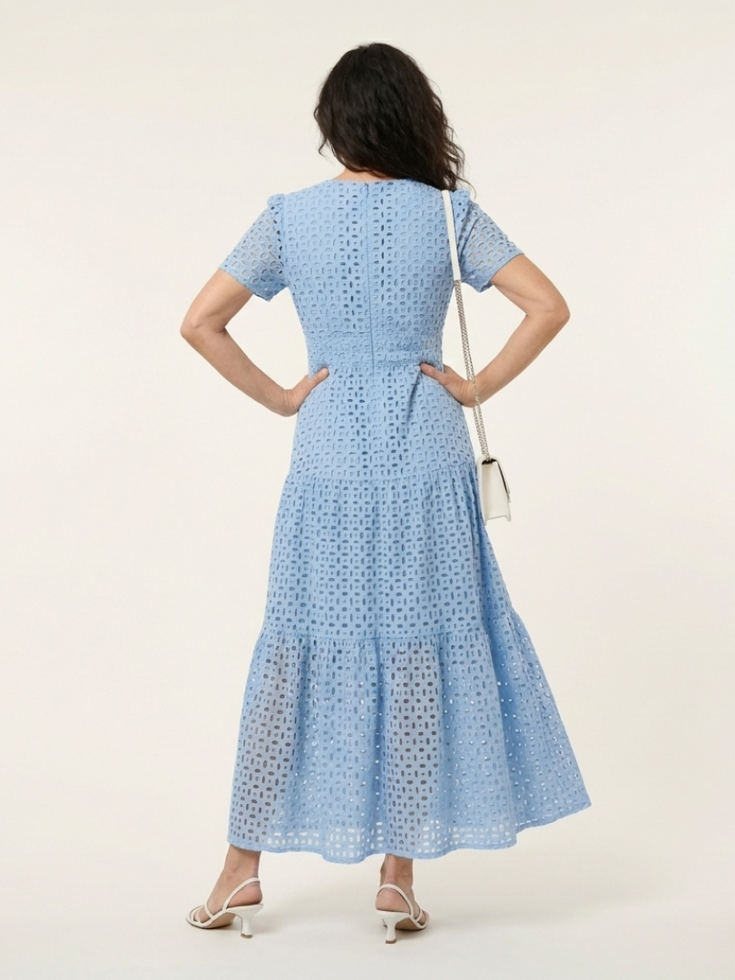 Brielle | V-Ausschnitt Kurzarm Schicht Midi Kleid