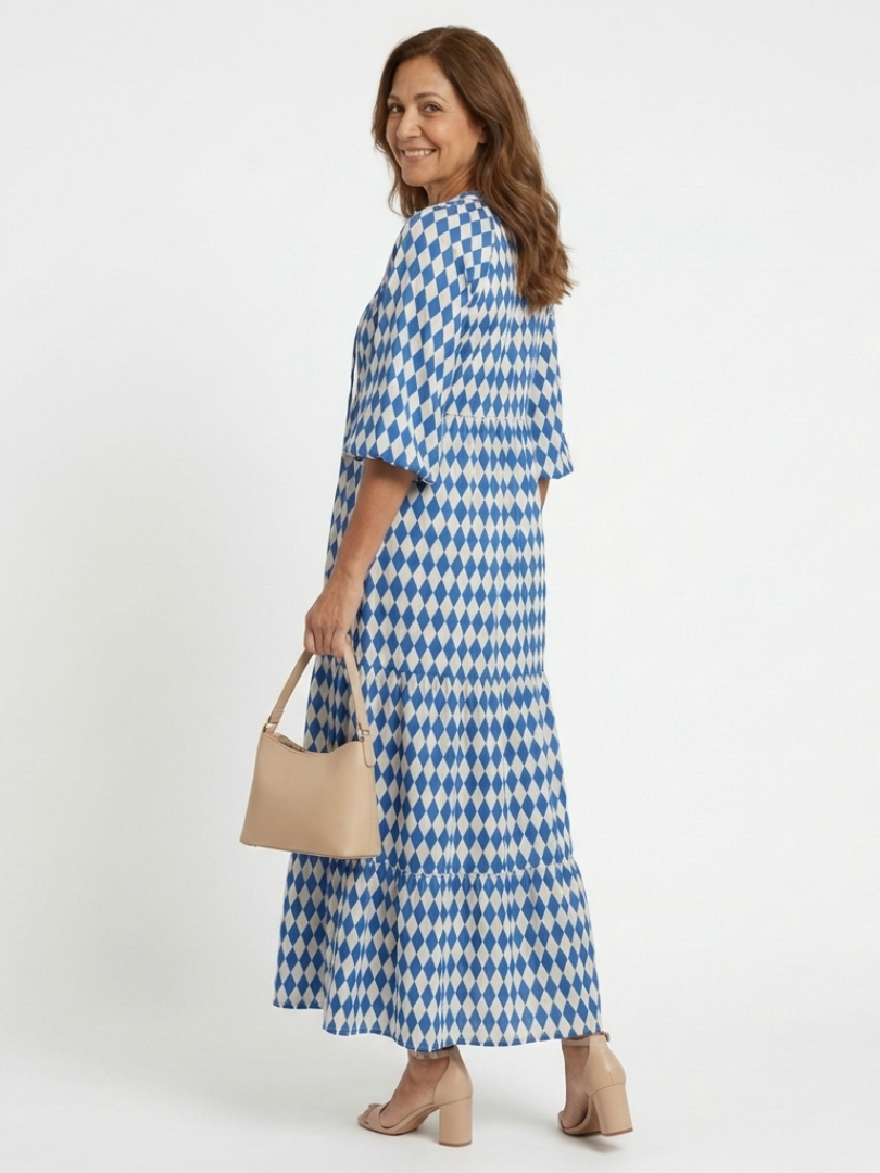 Elodie | Diamantmuster Stufen Midi Kleid