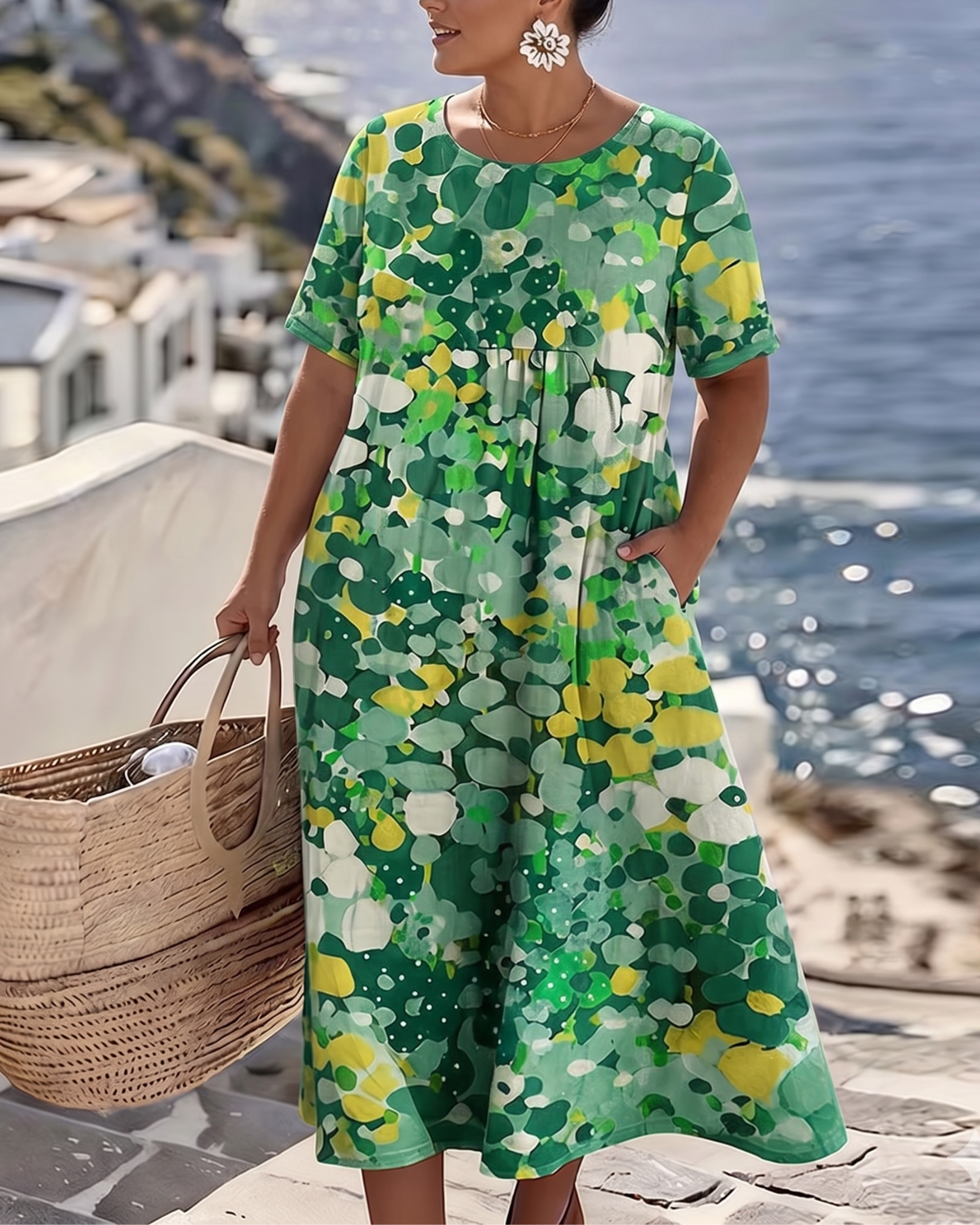 ELENA™ - Elegantes Blumenmuster Midi-Kleid für den Sommer