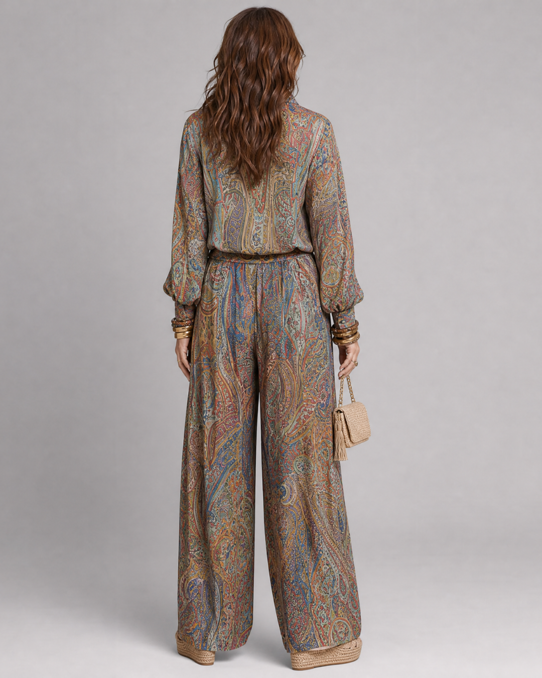 Virezza | Aufwändige Paisley-Print Bluse und weit geschnittene Hose Set