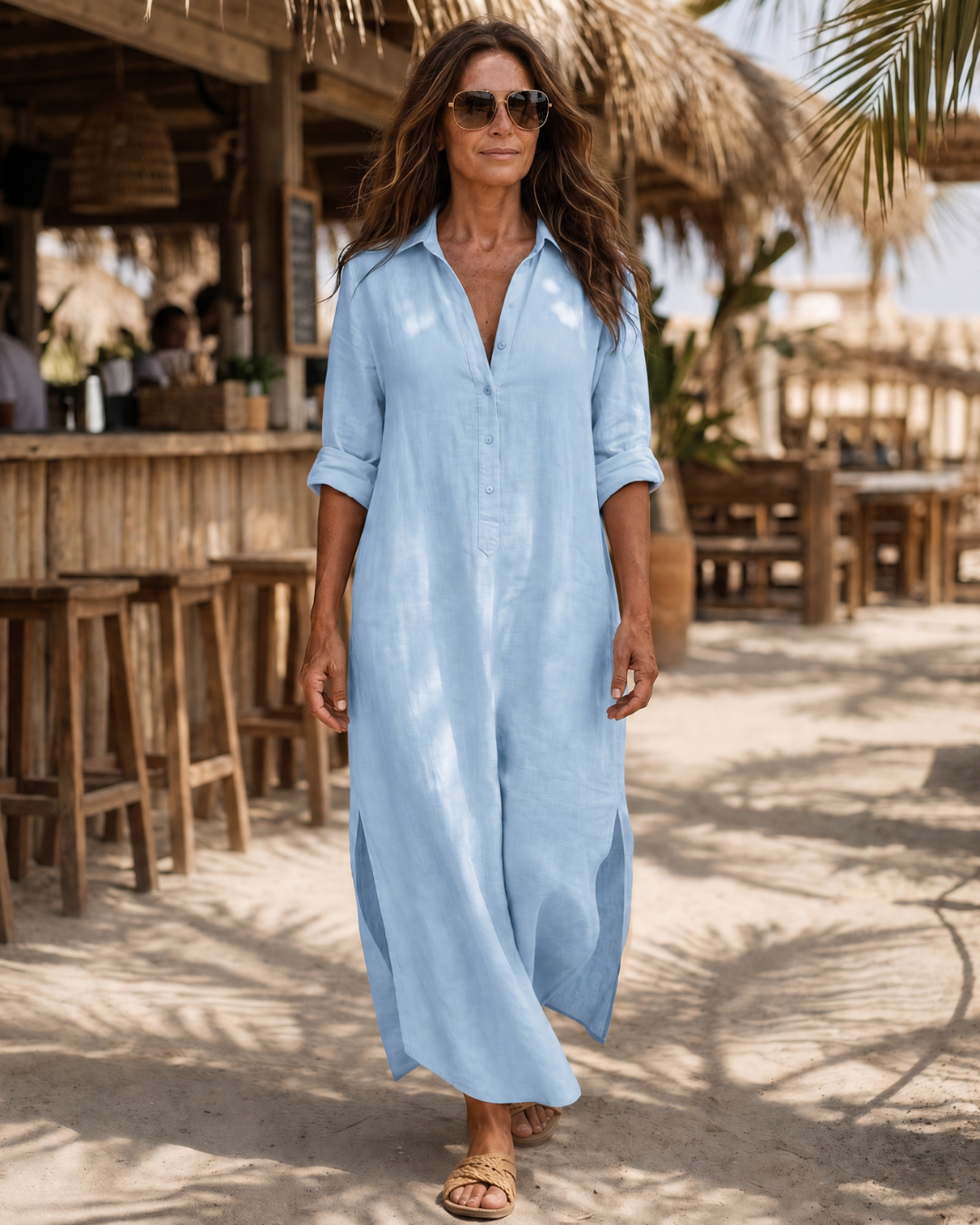 Vipro | Entspanntes Midi-Kleid mit Kragen und Knopfleiste