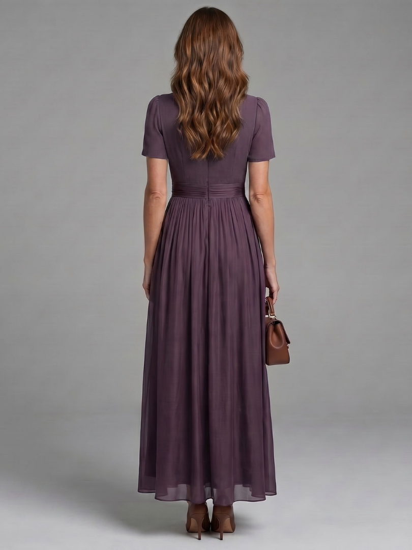 Elia | Gathered Waist Keyhole Maxi Kleid