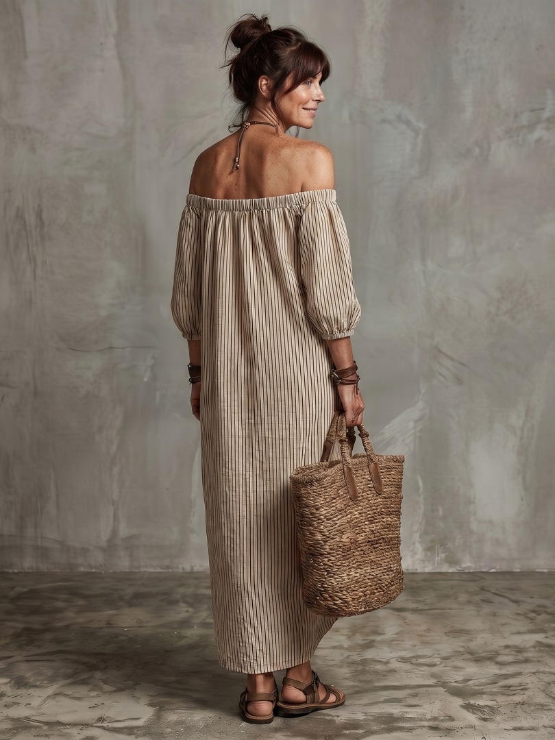 Euphemia | Gestreiftes Off-Shoulder-Maxikleid