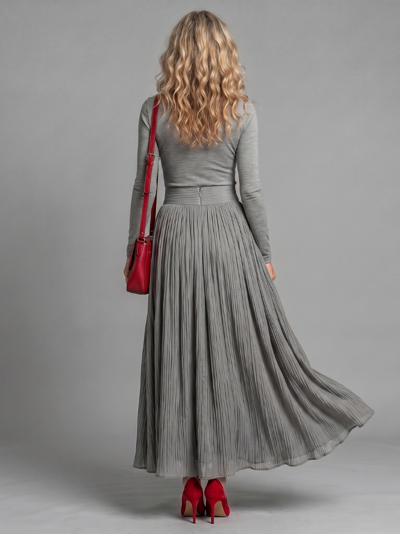 Lana | Langärmliges Turtleneck Kleid mit definiertem Taillenbereich und Midi-Länge