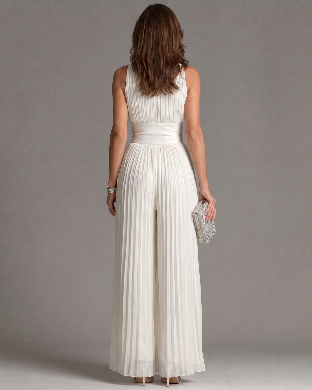 Zakira | Plissierter Halterhals Weitbein Jumpsuit