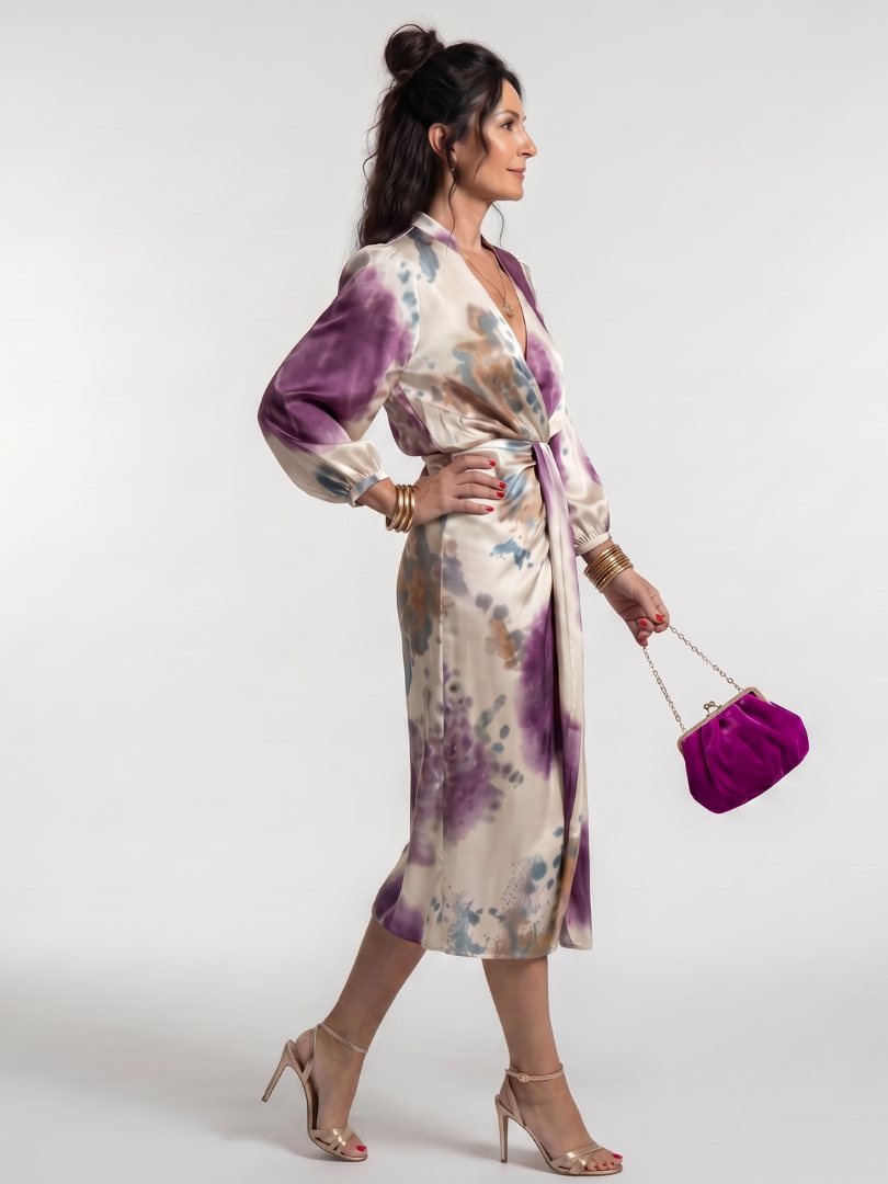 Valentina | Kreuzwickel-Tie-Waist bedrucktes Midi-Kleid