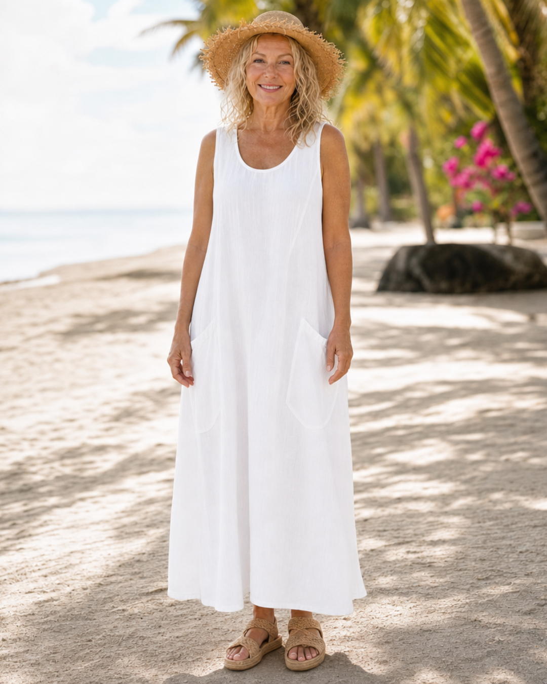 Zemrina | Ärmelloses Midi-Kleid mit Taschen-Details